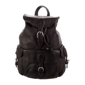 London Fog Vintage Brown Soft Leather Drawstring with Side Pockets Backpack RARE